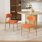 Wooden Dining Chair Set of 2, Modern Dining Chairs with with Curved Back, Fabric Upholstered Kitchen Dining Room Chairs with Adjustable Legs for Farmhouse Dining Living Room,Orange