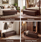 51" Dark Brown Leather Storage Ottoman for Living Room | End of Bed Storage Ottoman Bench, Faux Leather Upholstered Ottomans with Hinged Lid, Rectangle Bench for Entryway&Bedroom