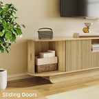 TV Stand and Coffee Table Set of 2,Entertainment Center with Large Storage Cabinet & Open Shelves,86.6'' Modern TV Console,Wood Center Tables for Bedroom, Home Office,Natural