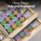 24-Cell Drawer Organizer, 4-Pack 12x12x4in Gray | Foldable storage box, 24 cells, 12x12x4 inches, maximizes drawer/wardrobe space, for socks/underwear/bras/ties.