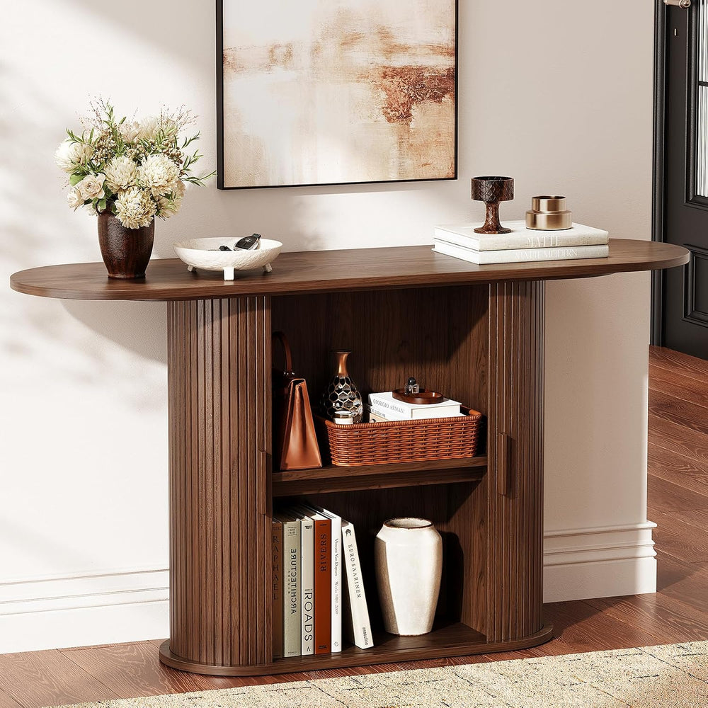 ONBRILL 55" Console Table with Storage,Fluted Entryway Tables, Walnut | ...