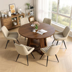 Extendable Round Dining Table Set for 4-6, 5-Piece Oval Kitchen Table with Hidden Storage, Wooden Dining Table Set with Upholstered Chairs for Small Spaces, Apartment (Walnut Table, 4 Beige Chairs)