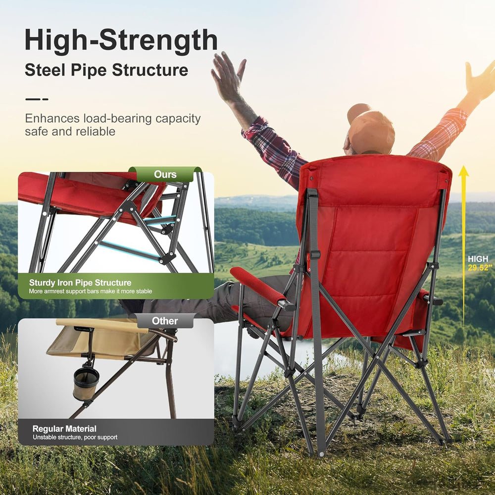 LET'S CAMP Oversized 29.52" High Back Camping Chairs Heavy Duty Lawn...