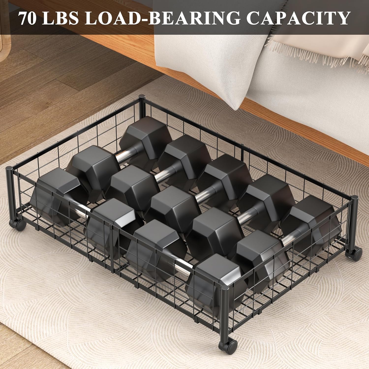 Under Bed Storage with Wheels, 360° Rotating, No-Assembly Underbed Storage Containers, 2PACK