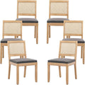 French Country Dining Chairs Set of 6, Grey Kitchen & Dining Room Chairs Set of 6, Rattan Dining Chairs, Cane Low Back, Wood Legs, Sillas De Comedor (Rattan, Gray, 6Pcs)