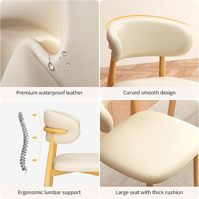 Kitchen Dining Chairs Set of 6 Modern Leather Farmhouse Dining Room Chairs, Beige