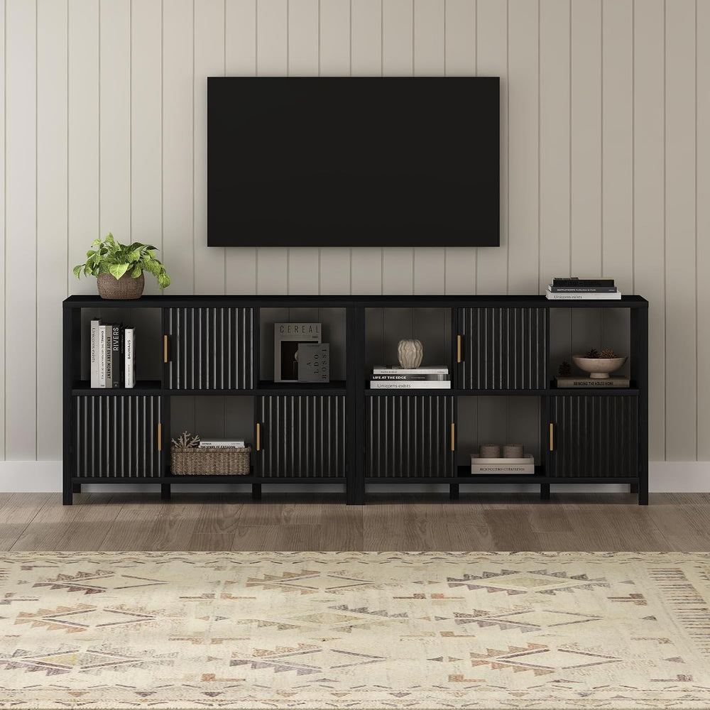 EYYTHUNG Fluted Storage Organizer Bookshelf, Modern Cube Bookcase with 3 Open...