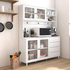 63" W Large Kitchen Hutch Cabinet, Freestanding Pantry Cabinets Storage Kitchen Cupboard with 4 Doors, 4 Drawers & Microwave Shelf, White