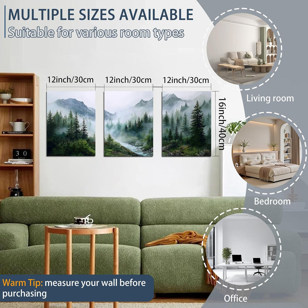 Trogonup Misty Forest Wall Art for Bathroom Green Mountain Landscape Canvas P...