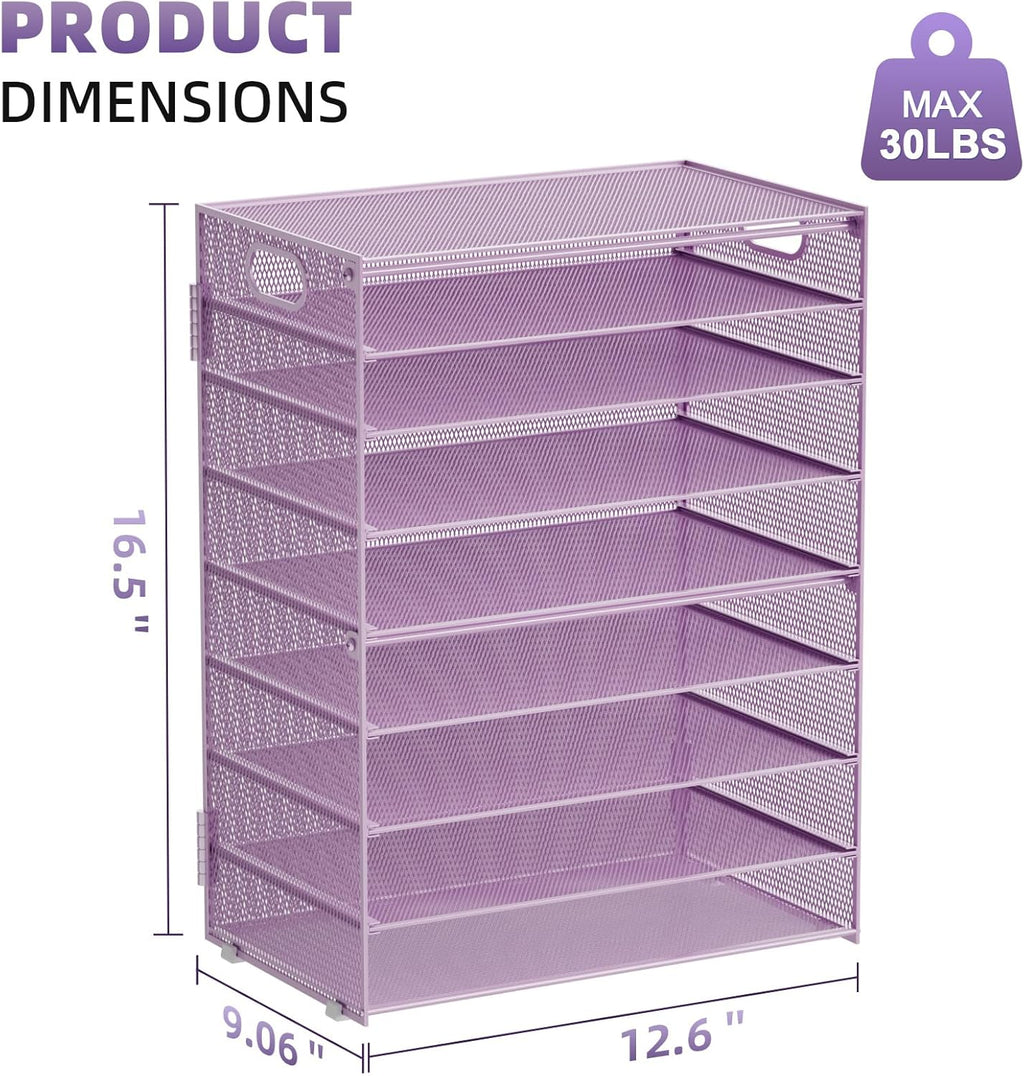 Marbrasse Paper Organizer Letter Tray, 9 Tier Mesh File Organizer with Handle, Paper Sorter Desk Organizer for Home Office Supplies - Purple