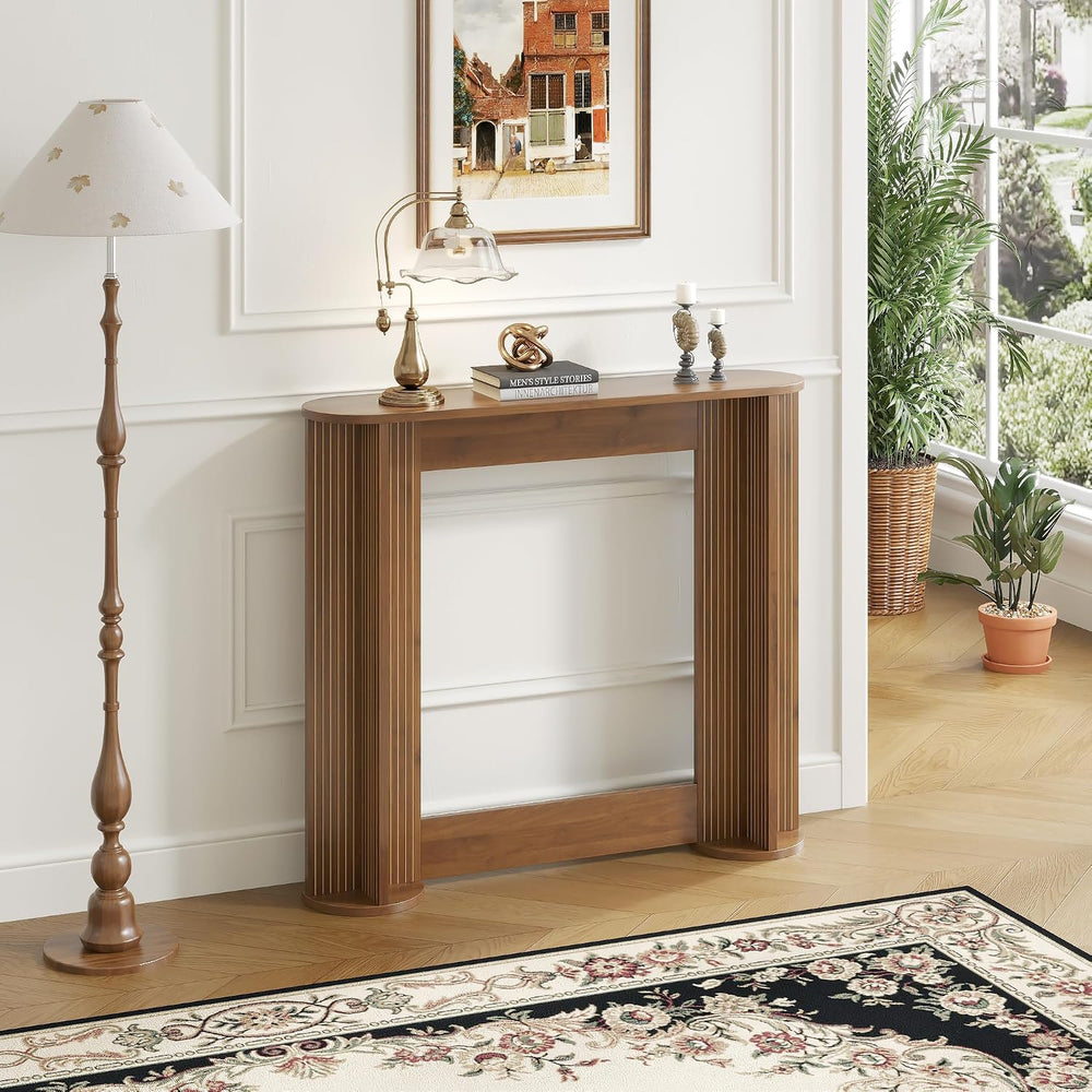 35 Inch Small Narrow Console Table Behind Couch, Mid-Century Modern Fluted Sk...