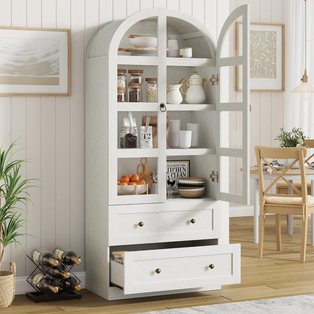 72" Tall Arched Kitchen Pantry Cabinet,Wood Arched Bookshelf with 2 Door...