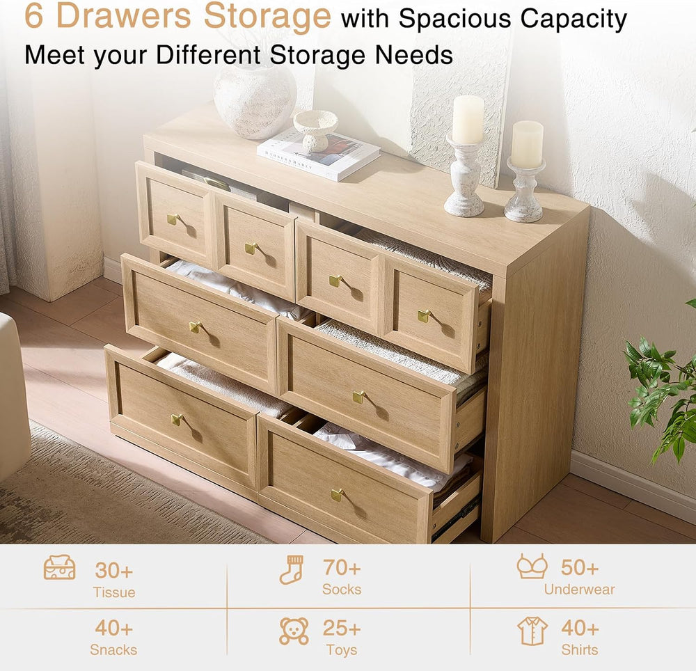 3-Piece Bedroom Set, 6 Drawer Dresser and 3 Drawer King Size Nightstands Set ...