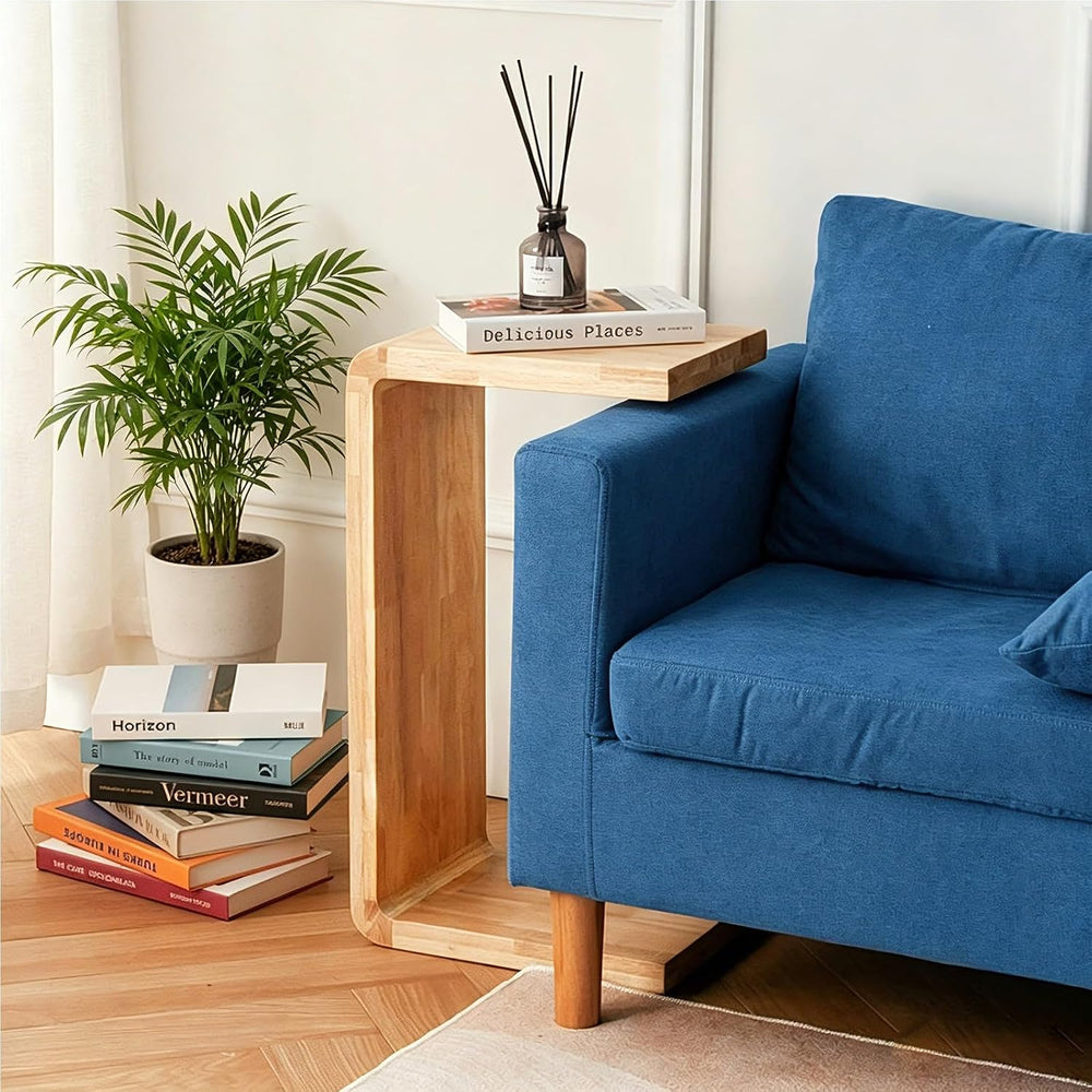C-Shaped Side Table, 27" H Solid Wood Sofa Side Table Compact Snack Tray...