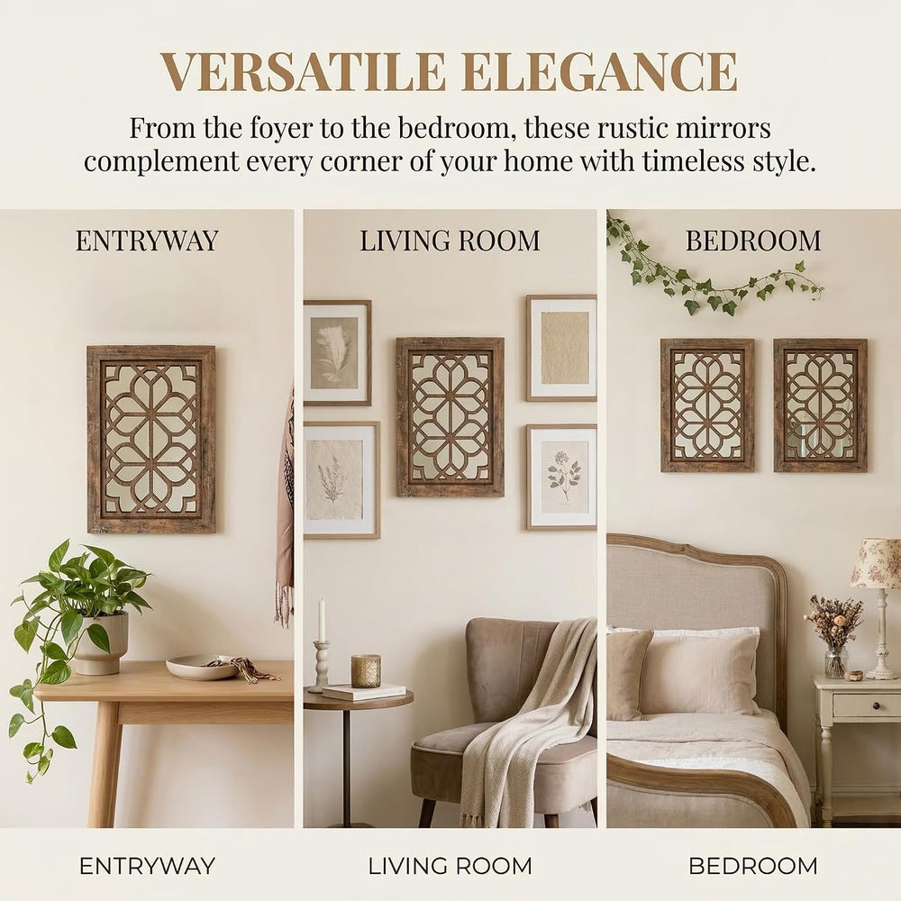Set of 2 11x15 Inch Rectangular Shatterproof Maroon Decorative Wall Mirrors, ...