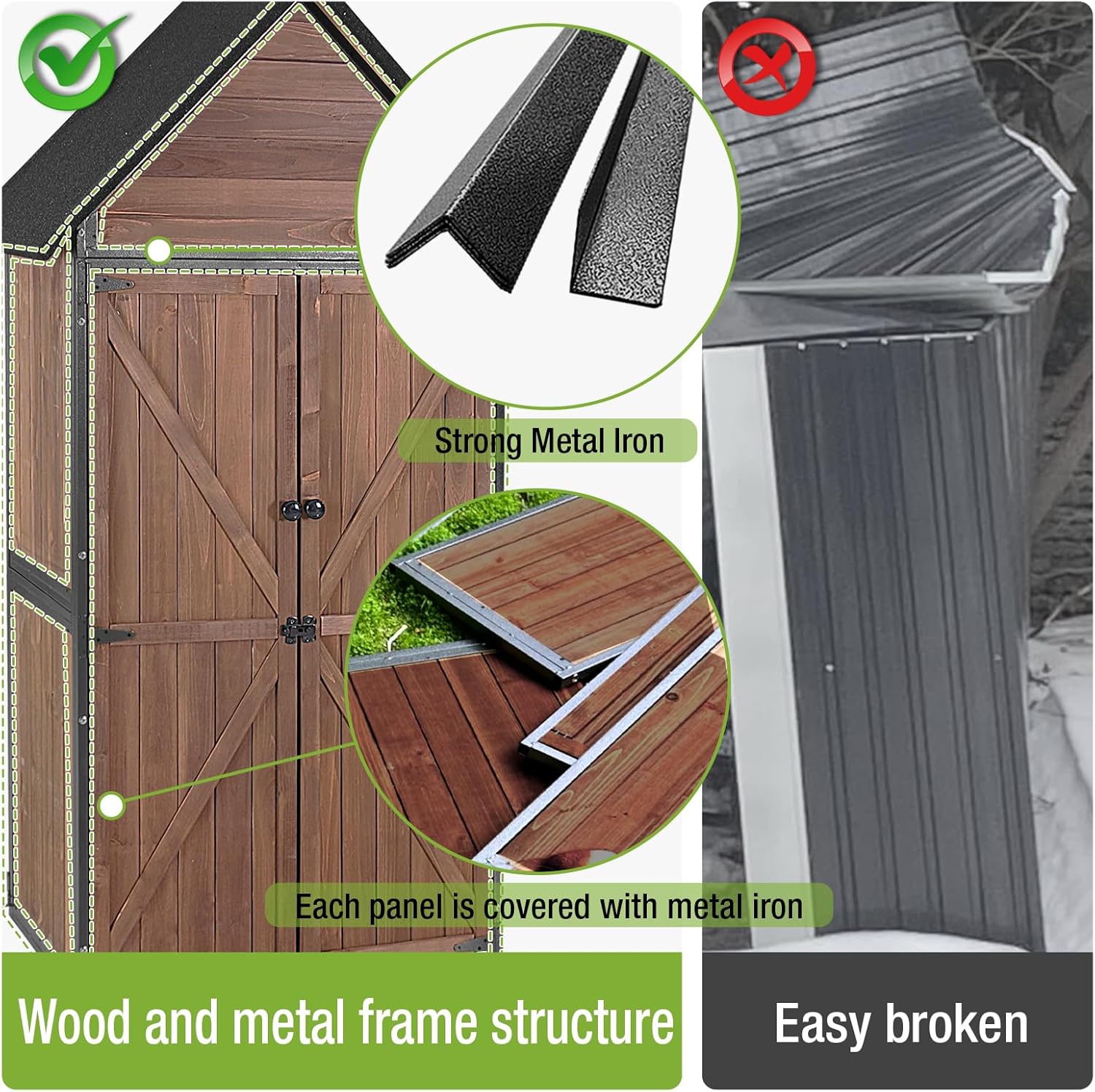 Outdoor Storage Shed with Metal Frame,Garden Storage with Adjustable Shelfs,Wooden House for Backyard, Patio, Poolside