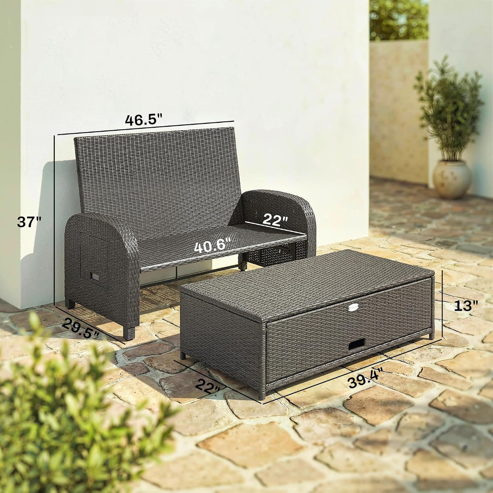 Outsunny Patio Rattan Daybed, Wicker Outdoor Daybed with Storage Ottoman, Lov...