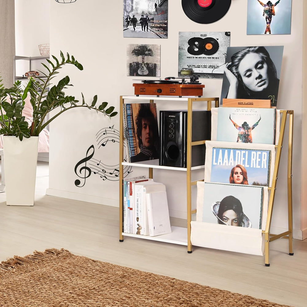 HYCFYJR Stand for Record Player, 3 Tier Vinyl Record Storage with Now Playing...