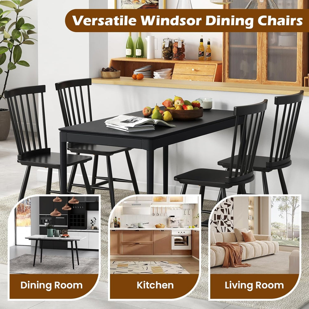 KOTEK Windsor Dining Chairs Set of 4, Wooden Kitchen Chairs with Spindle Back...