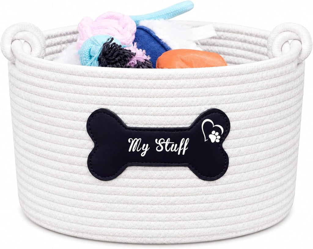 JUPPE Pet Dog Basket with Personalized Name, Dog Toys Storage Organizer Custom Cotton Rope Basket Nursery Decor (Pet Dog Basket)