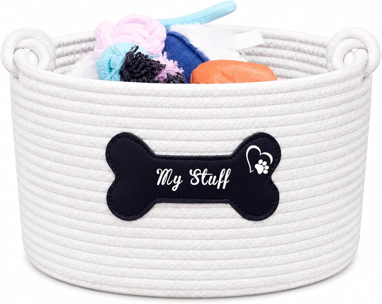 JUPPE Pet Dog Basket with Personalized Name, Dog Toys Storage Organizer Custom Cotton Rope Basket Nursery Decor (Pet Dog Basket)