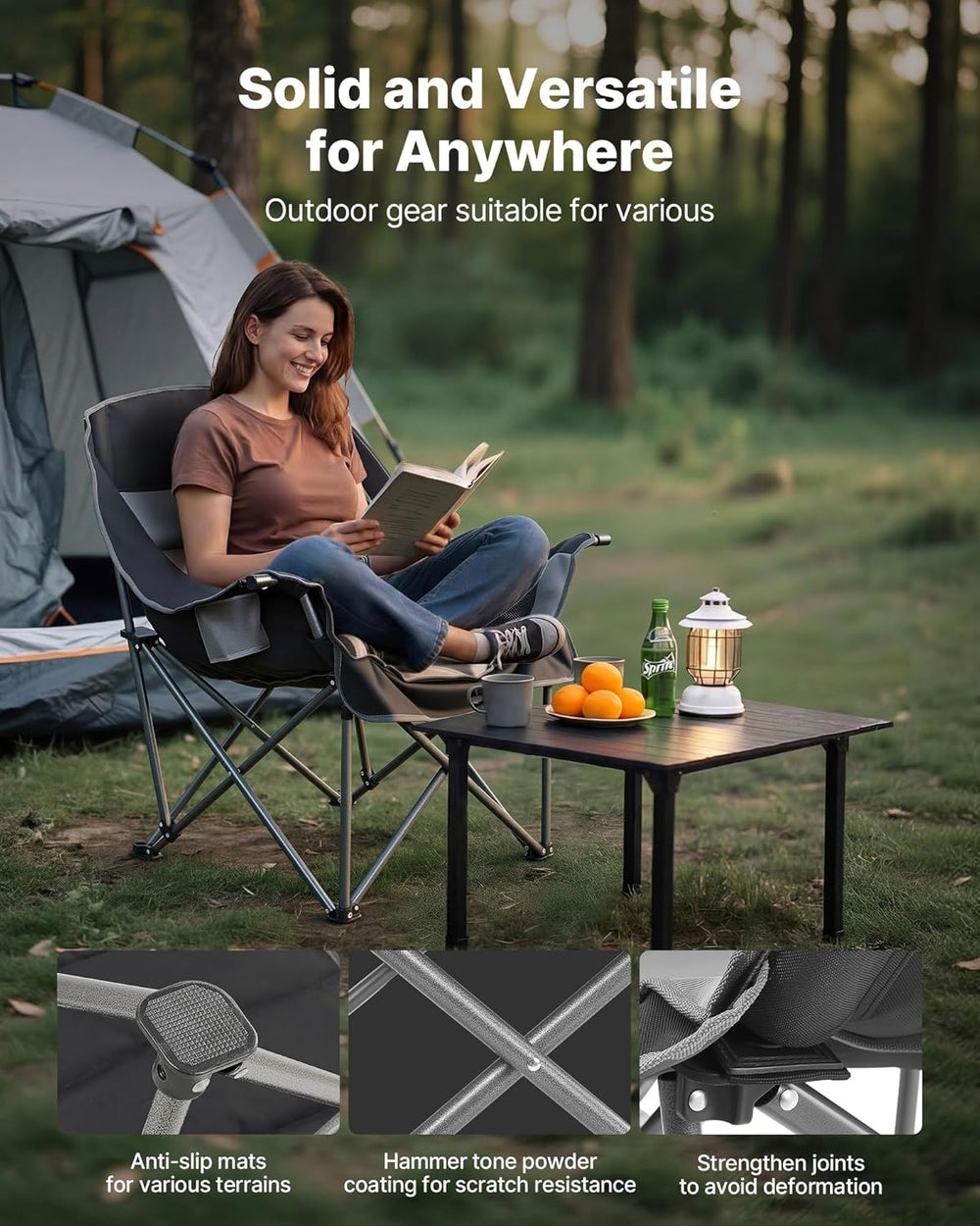 VEVOR Oversized Camping Chairs, 450 lbs Heavy Duty Support, Portable Padded F...