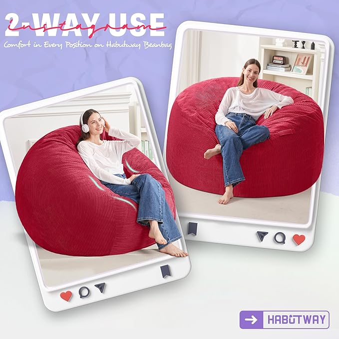 HABUTWAY 4FT Bean Bag Chair,Giant Bean Bag Chairs for Adults,Big Bean Bags wi...