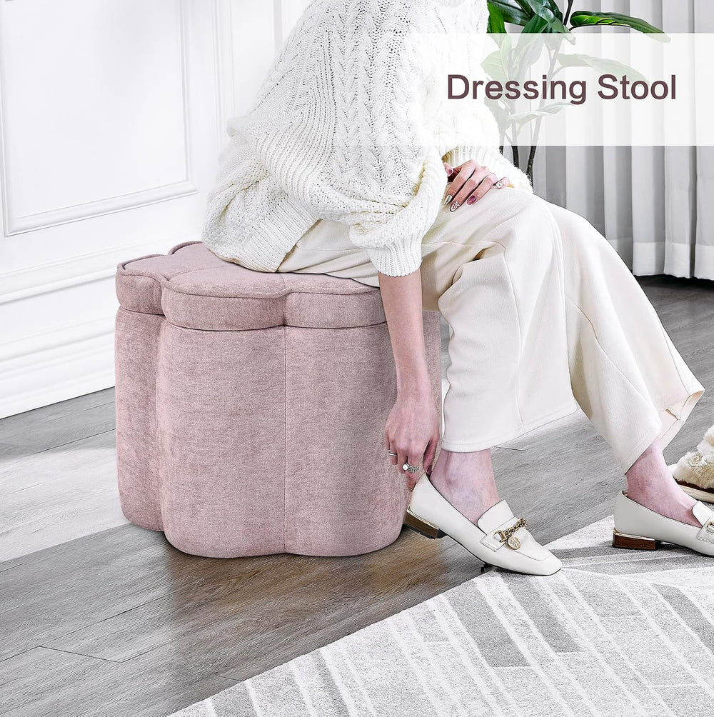 Crestview Collection 14.5" H Pink Flower Storage Ottoman,Sandy Pink | Ch...
