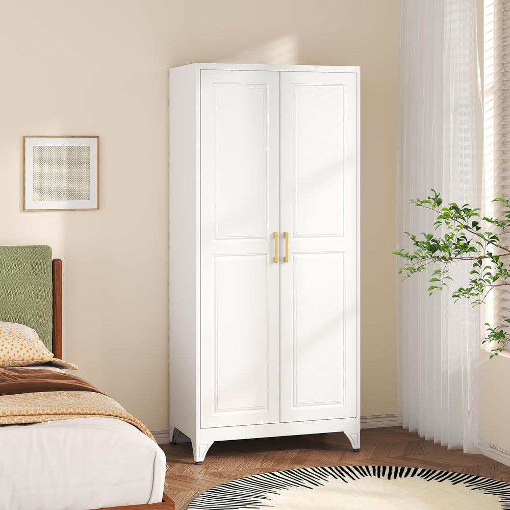 SteeLoong Metal Wardrobe Cabinet with Hanging Rod, 71" Tall Armoire Ward...
