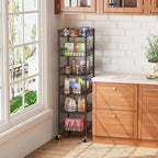 6 Shelves Storage Shelf Wire Closet Bathroom Organizers Metal Pantry Kitchen Garage Shelving Unit Laundry Room Organization Home Rack Net Basket Black with Wheels 14" Dx14 Wx64.8 H