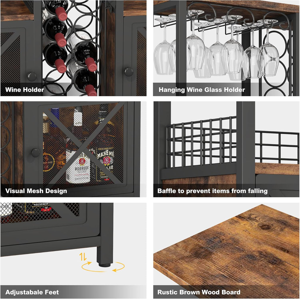 Homeiju Mini Bars for Home, Wooden Coffee Bar Cabinet, Modern Liquor Cabinet for Liquor and Glasses, Farmhouse Buffet Wine Cabinet with Storage Sideboard for Home Kitchen Dining Room