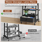 AFLUI Rolling TV Stand with Wheels and Mount & Fabric Drawer - Entertainment Center with Power Outlet and Small TV Stand for Bedroom, Living Room - 15" Black