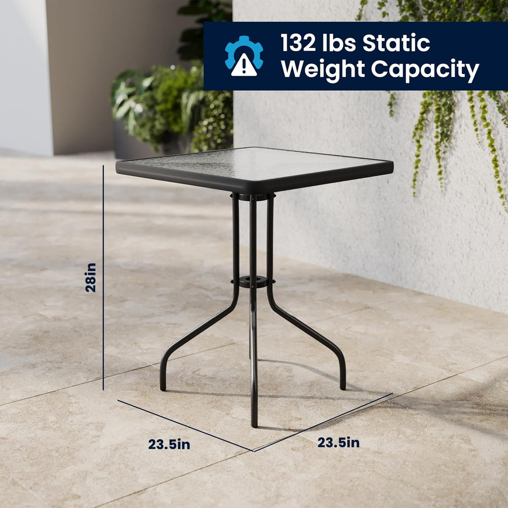 Flash Furniture Lila 23.5'' Square Glass Metal Table with 2 Black Met...