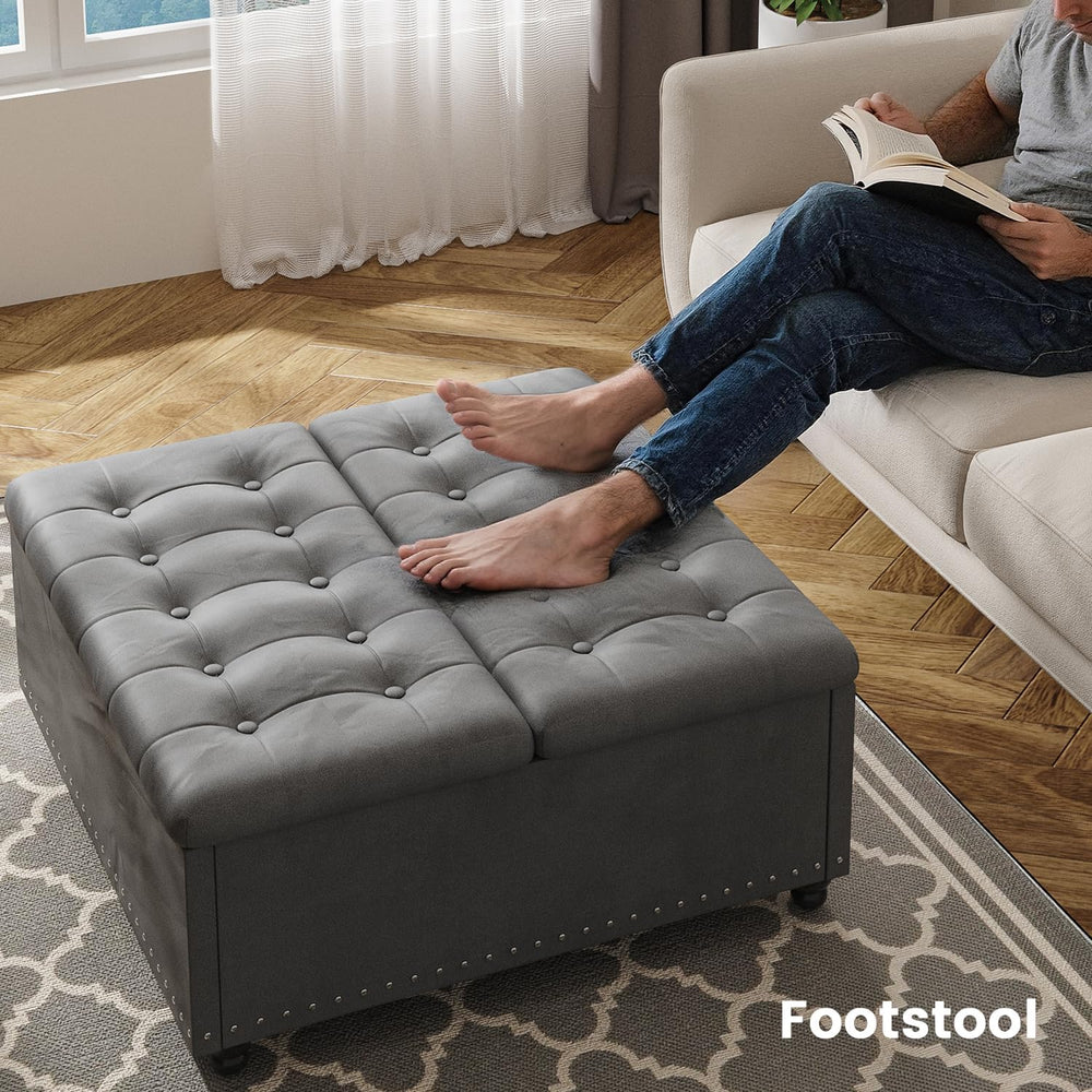 FUXA 35" Large Square Ottoman with Storage and Lift Top, Wood Legs, Gray...