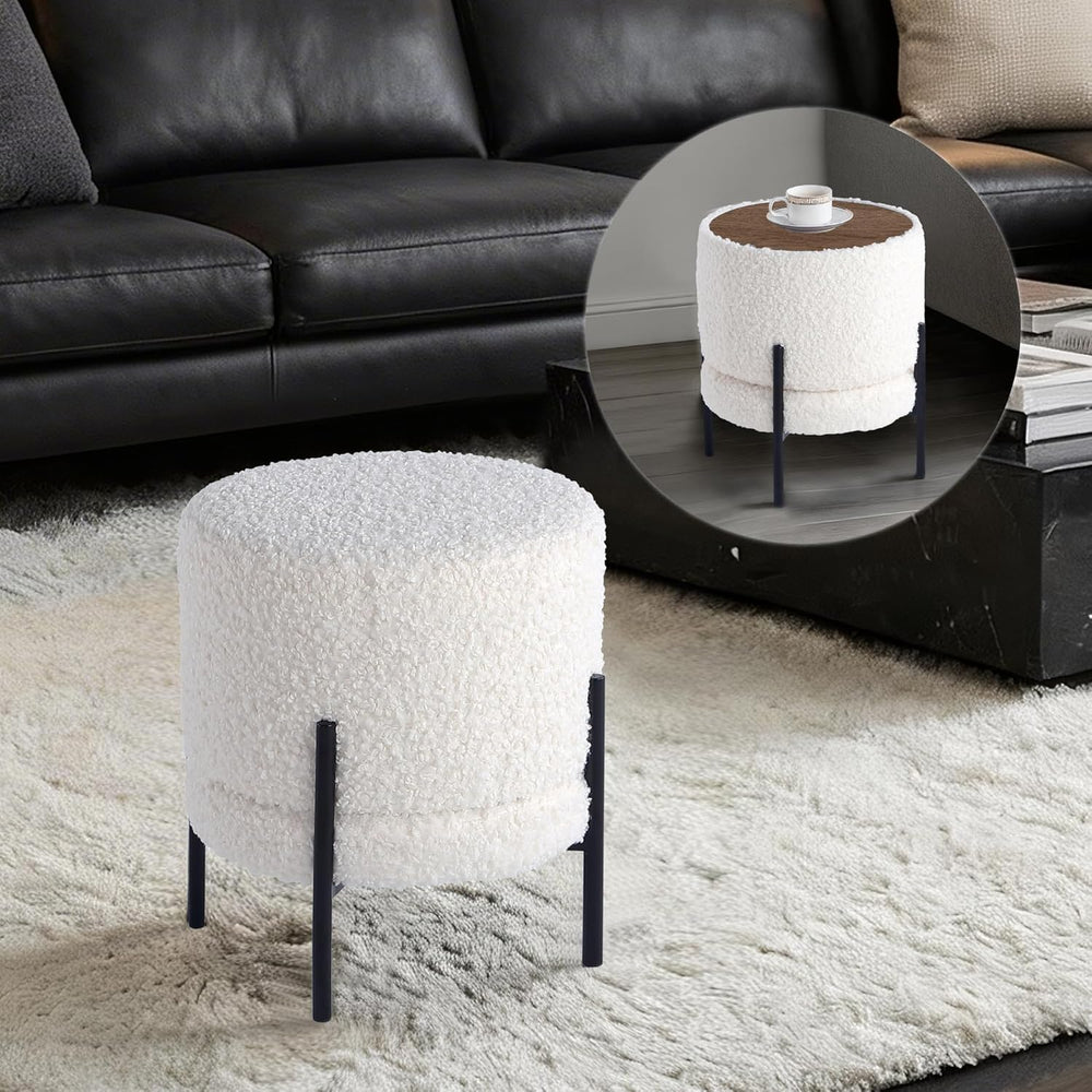 Get Set Style Multifunctional Ottoman with Side Table, Soft Round Footrest St...