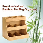 Bamboo Tea Bag Organizer, 3-Tier Vertical Space Saving Storage for Tea Bags, Coffee Pods, Sugar Packets, Countertop Holder for Kitchen, Coffee Bar, Home Office