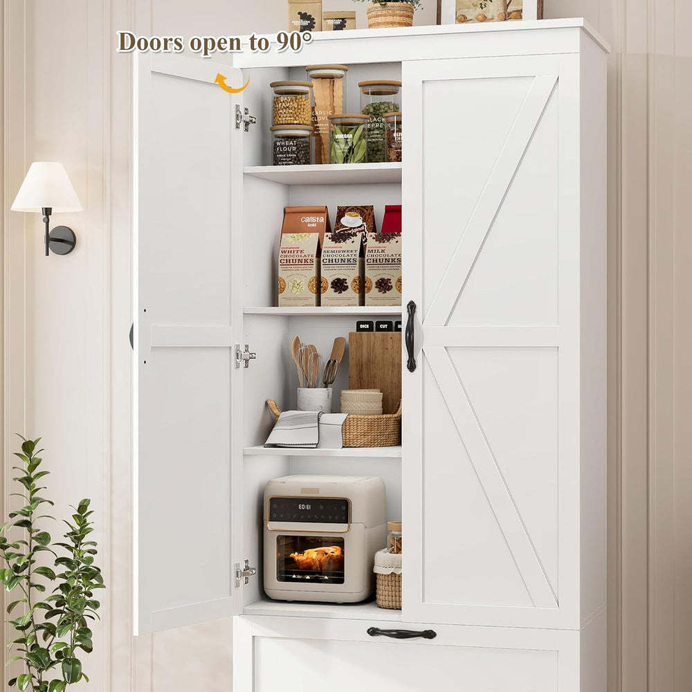 HOSTACK 70" Kitchen Pantry Storage Cabinet, Farmhouse Pantry Cabinet, Wh...