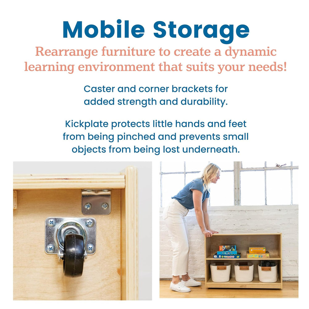 ECR4Kids 2-Shelf Mobile Storage Cabinet, Classroom Furniture, Natural | Durab...