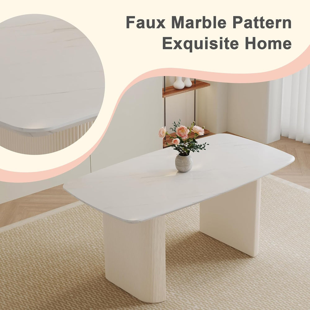 White Oval Dining Table, 67'' Dining Room Table for 4-8 People, Moder...