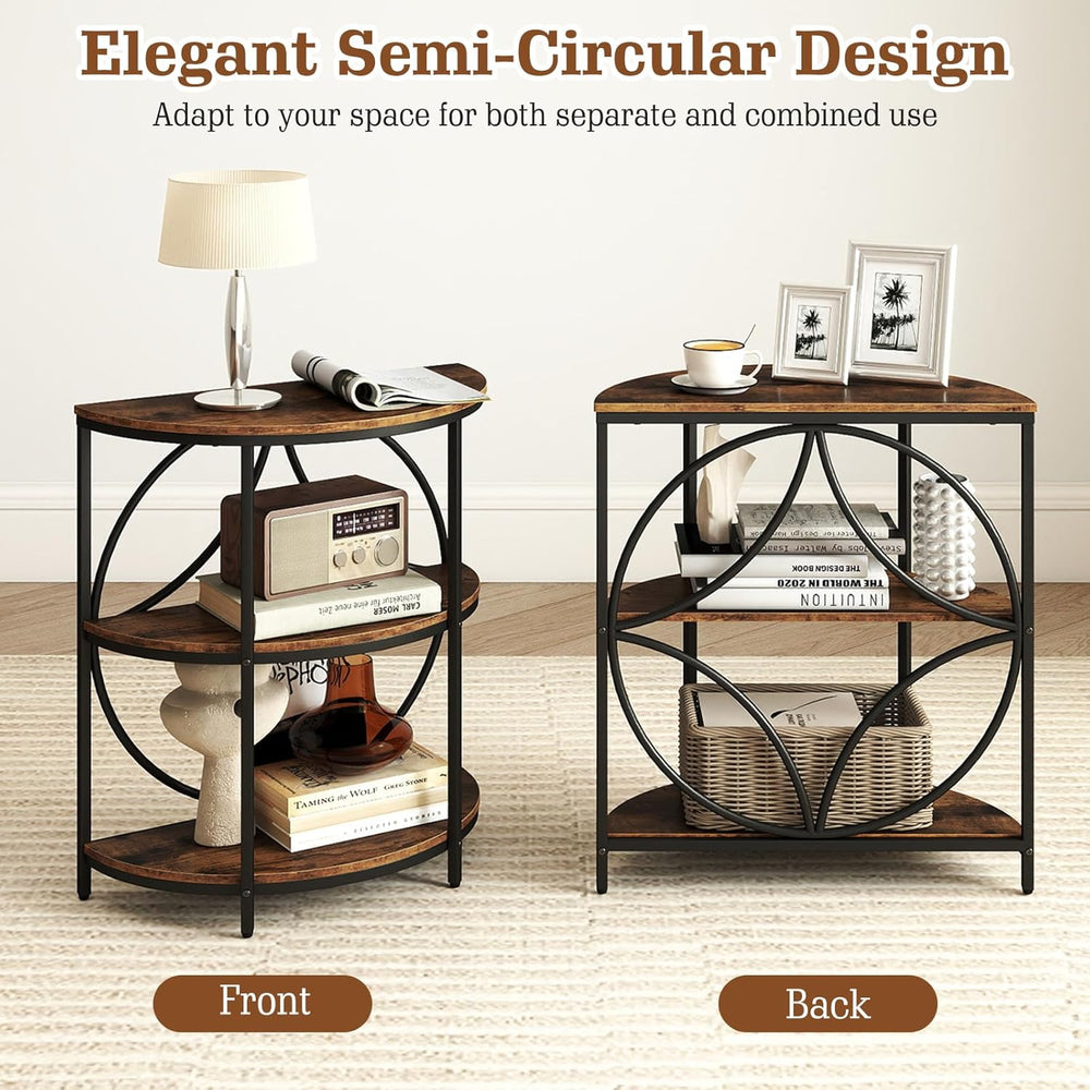 Giantex Half Round End Table - 3-Tier Narrow Sofa Side Table w/Study Metal Fr...
