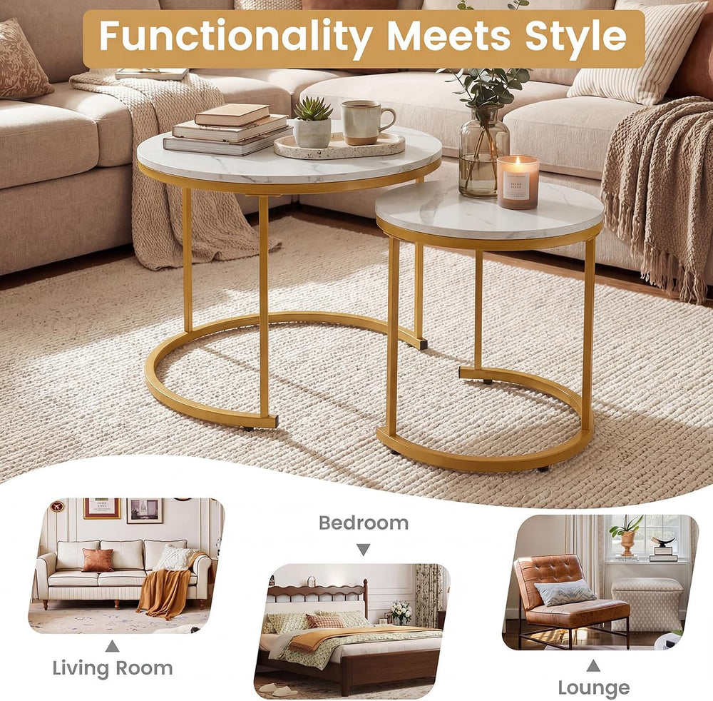 GOFLAME Nesting Coffee Tables Set of 2, Stacking Round Center Table with Wood...
