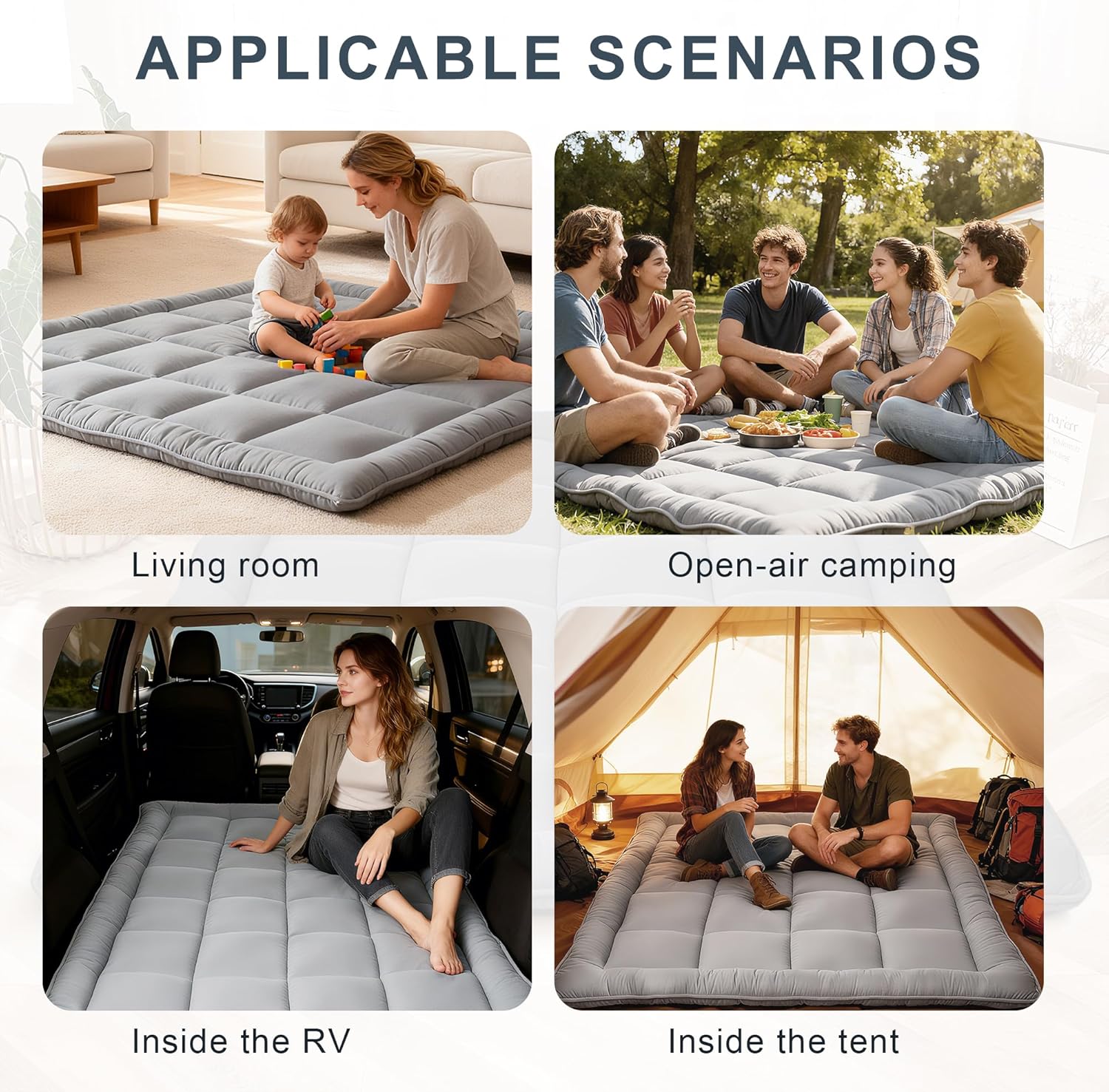 Japanese Floor Mattress Futon, Thick 5-Layer Roll Up Foldable Mattress, Comfortable Foam Tatami Mat Sleeping Pad (Gray, Twin)