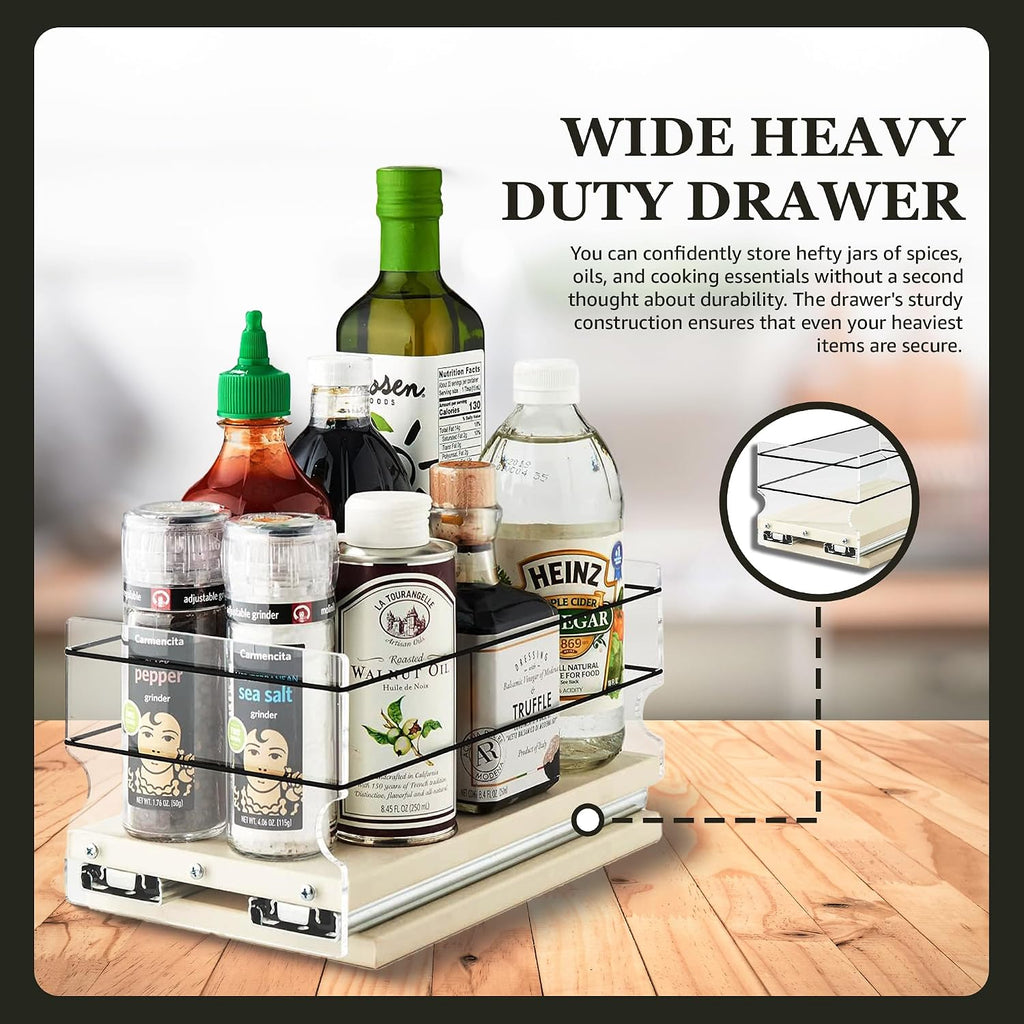 Heavy Duty Kitchen Spice Rack Storage - Pull Out Drawers For Kitchen Cabinets - Sliding Pantry Organizers - Seasoning Cabinet Pull Out Shelves - Made in USA - 5.75"W x 5.0"H x 10.6"D