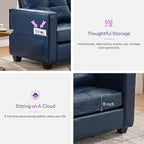 TYBOATLE 65" Blue Faux Leather Loveseat for Bedroom, Mid-Century Modern Tufted Comfy Loveseat w/USB Charging Ports and Wide Arms, 2 Seat Office Small Couch