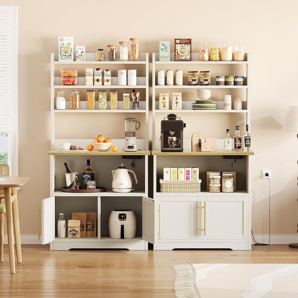 Kitchen Bakers Rack with Storage Cabinet, 5-Tier Microwave Stand with Power O...