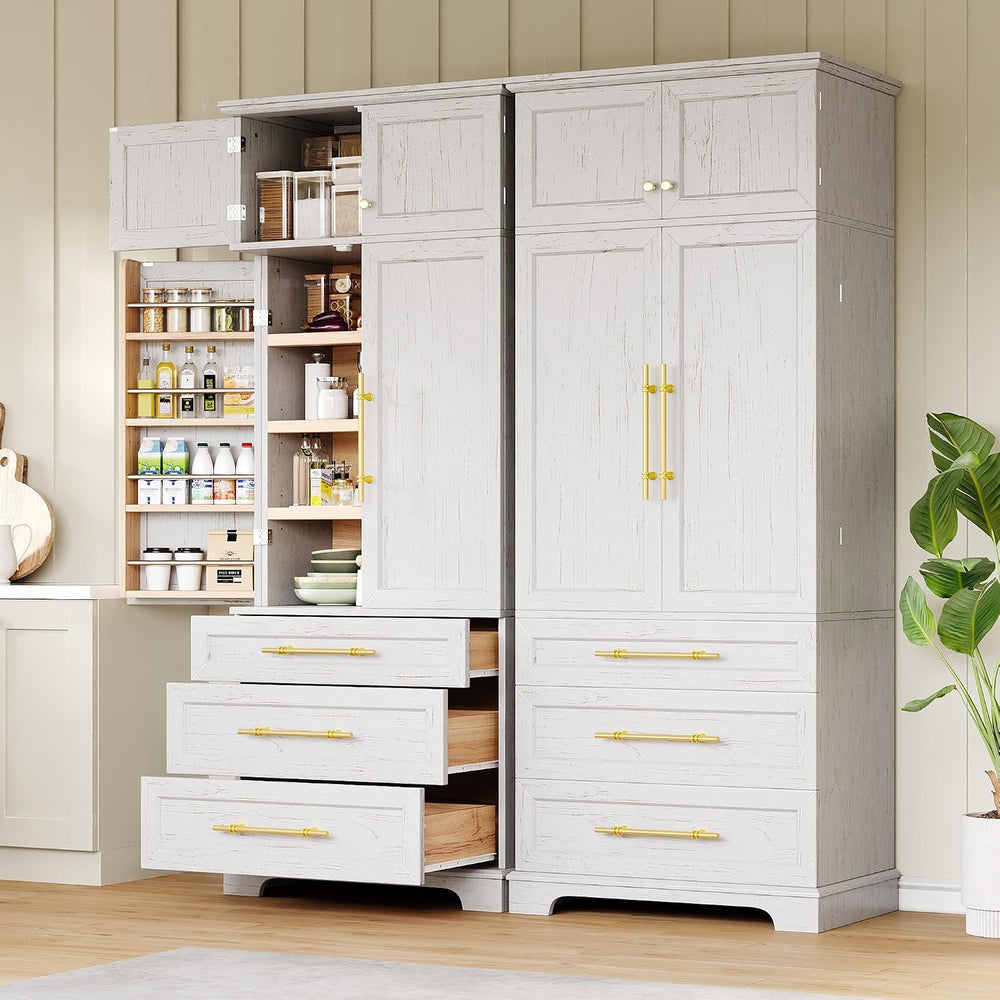 Virubi 78.2" Tall Farmhouse Kitchen Pantry Cabinet with 8 Door Shelves, ...