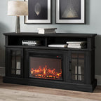 BELLEZE Traditional 58" Rustic TV Stand with 23" Electric Fireplace Heater with Sound, Media Entertainment Center Console Table for TV up to 65" with Open Storage Shelves and Cabinets - Rustic Grey