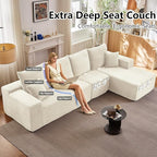 135" Cloud Sectional Couch with L-Shape Chaise, Modern Modular Comfy Sofa Chaise Longue, Upholstered Corduroy Couches Sleeper with Deep Seat for Living Room Bedroom, No Assembly Required, White