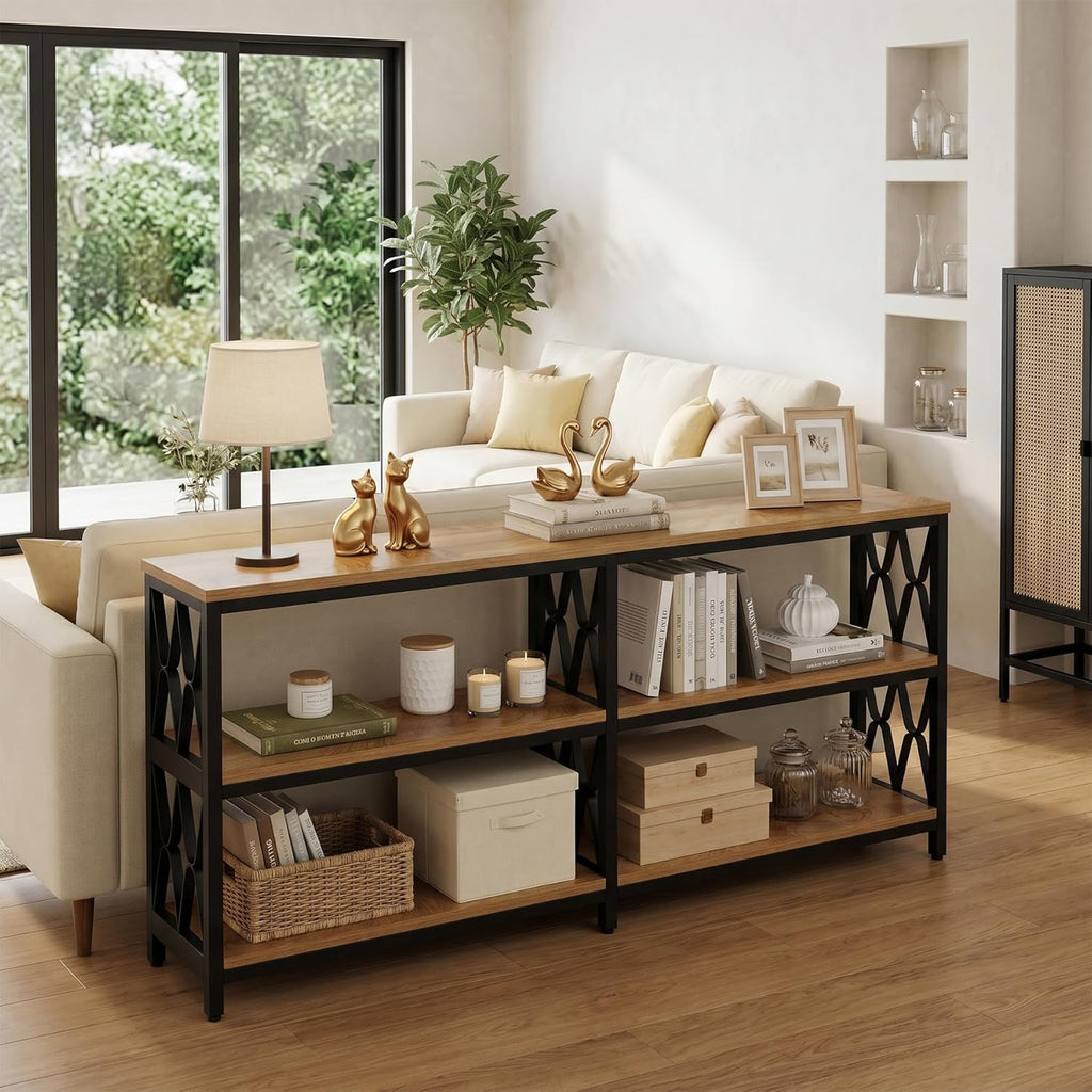 LITTLE TREE Console Table with Storage Shelves, 70.9" Industrial 3-Tier Sofa Table for Living Room, Long Foyer Table Entryway Table for Hallway, Front Door, Entrance, Natural Light Oak & Black