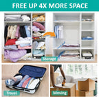 16 Pack Vacuum Storage Bags, Space Saver Bags (2Jumbo/2Large/3Medium/3Small/6Roll) Compression Storage Bags for Comforters and Blankets, Vacuum Sealer Bags for Clothes Storage, Hand Pump Included